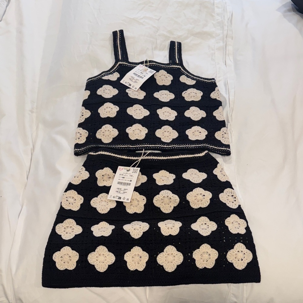Zara Black and Cream Kids Tank and Skirt Set
